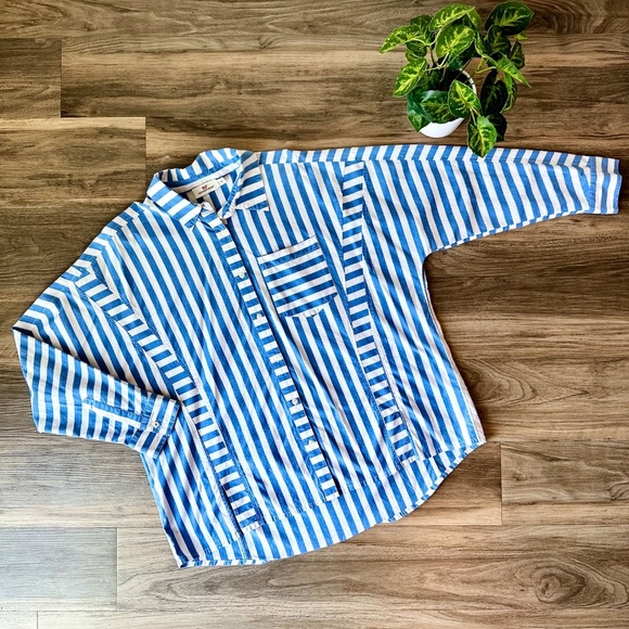 Vineyard Vines Oversized Button Down Shirt Blue White Stripe Long Sleeve Top 10 - Picture 14 of 14